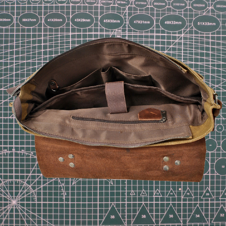 VbusiL26 Nature Leather With Canvas Shoulder Bag
