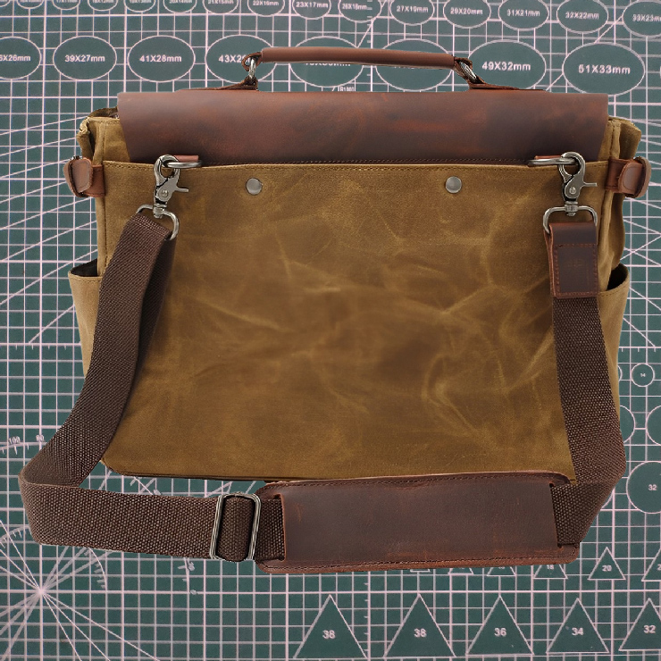 VbusiL26 Nature Leather With Canvas Shoulder Bag