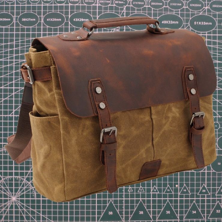 VbusiL26 Nature Leather With Canvas Shoulder Bag